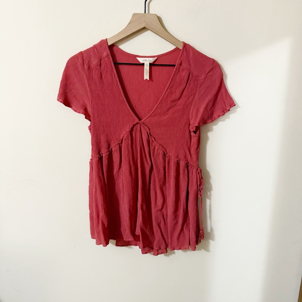 Matilda Jane Womens Pink Short Sleeve Blouse Tie on Sides Size Medium Summer